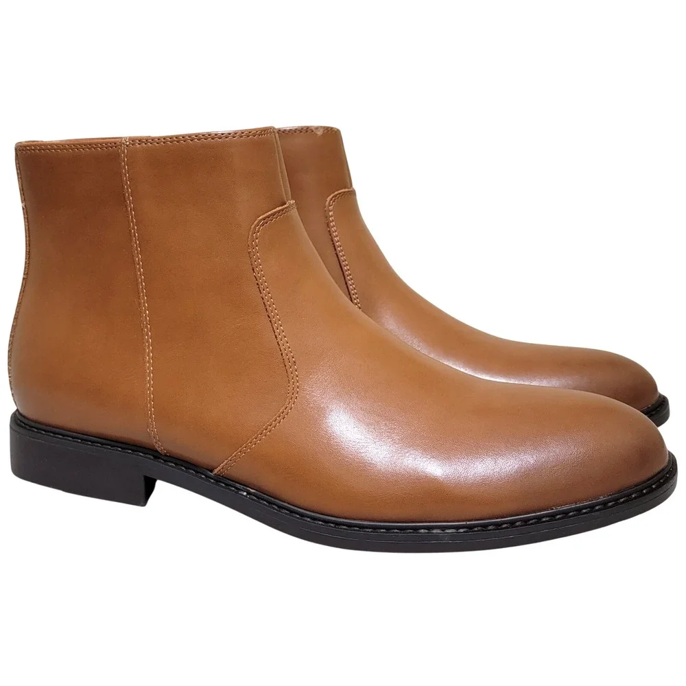 Alfani Men Liam Side Zip Dress Boots Size US 11.5M Brown Faux Leather